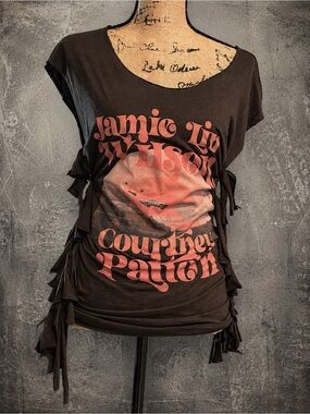 Courtney Patton Graphic Fringe Tee - Black with Coral Print